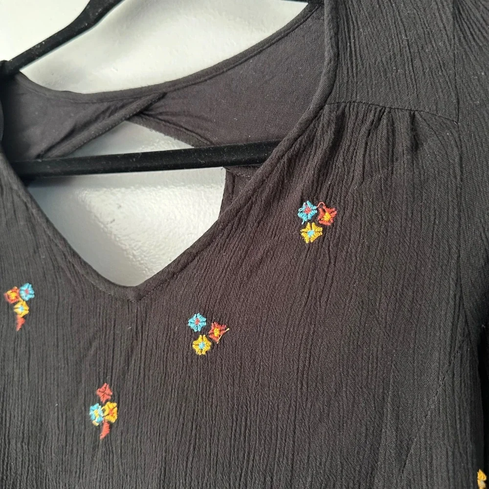 Free People Oxford Floral‎ Embroidered Boho Dress | Black + Floral
